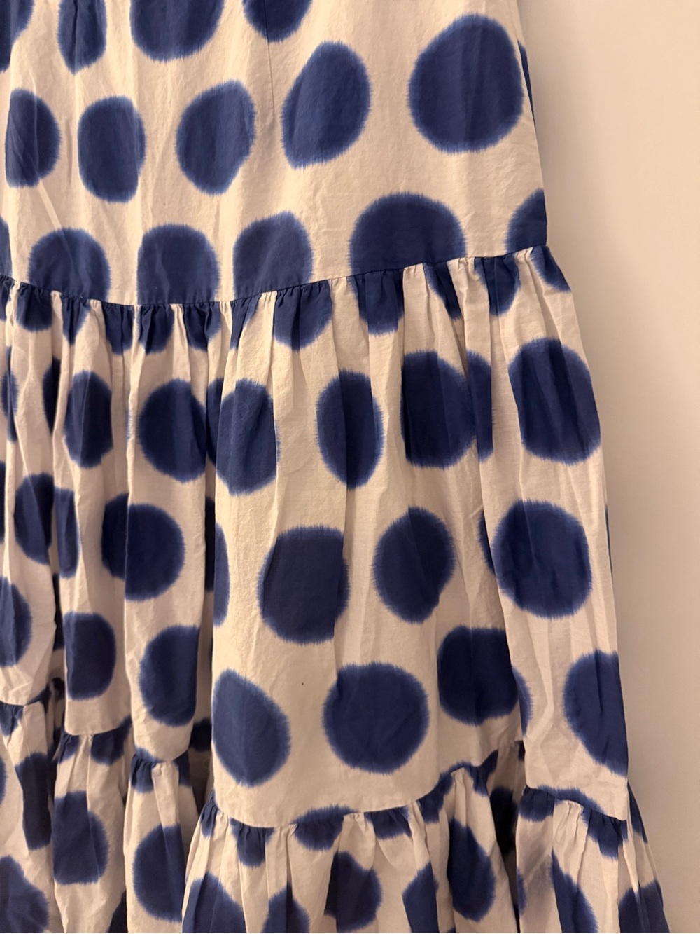 Boden white with Blue Polka Dot Tiered Maxi Skirt. Size 6. - Picture 3 of 4